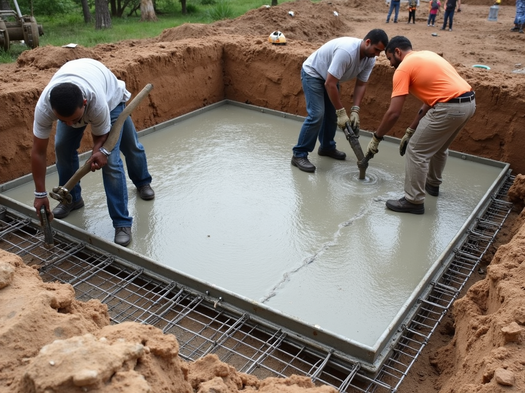 Pouring concrete for a slab foundation