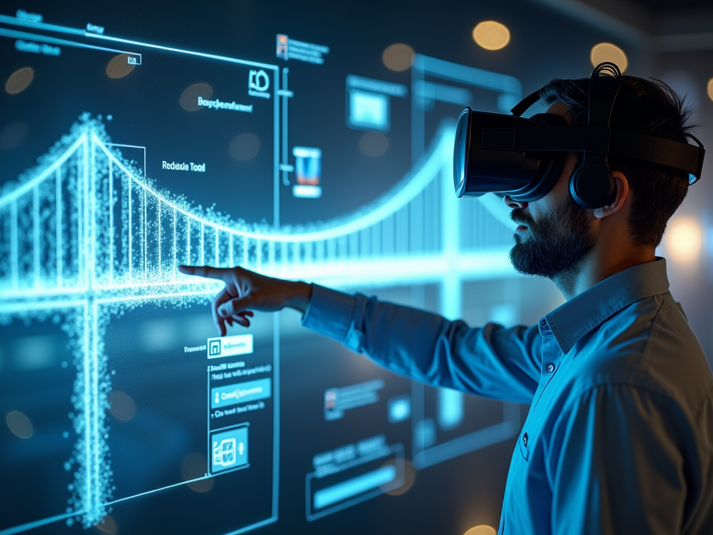 Engineer using VR to explore bridge model