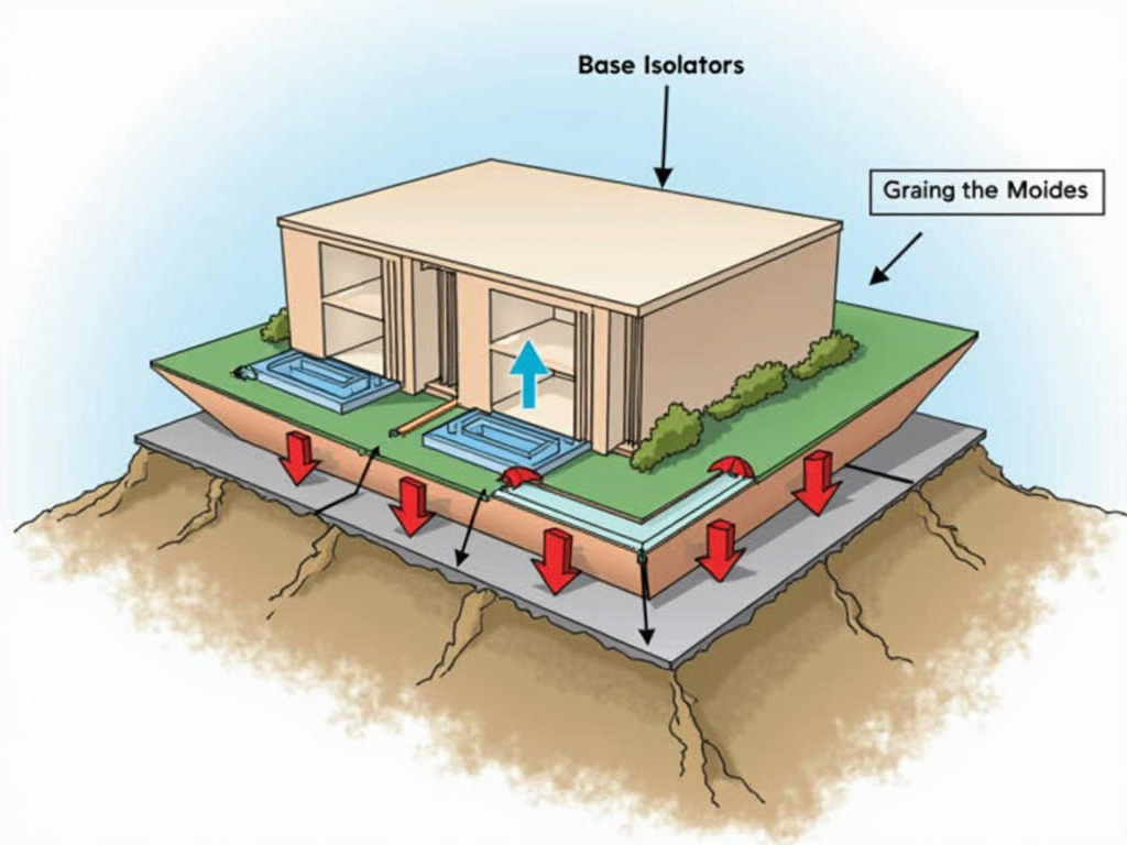 Base isolators in a building foundation, protecting against earthquake forces.